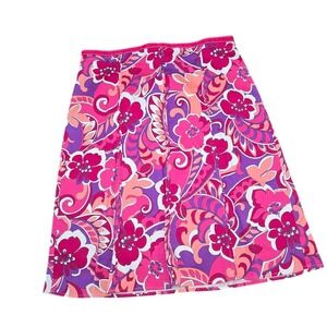 Elementz Floral Print Skirt A-Line Pink Purple White Cotton Blend L‎